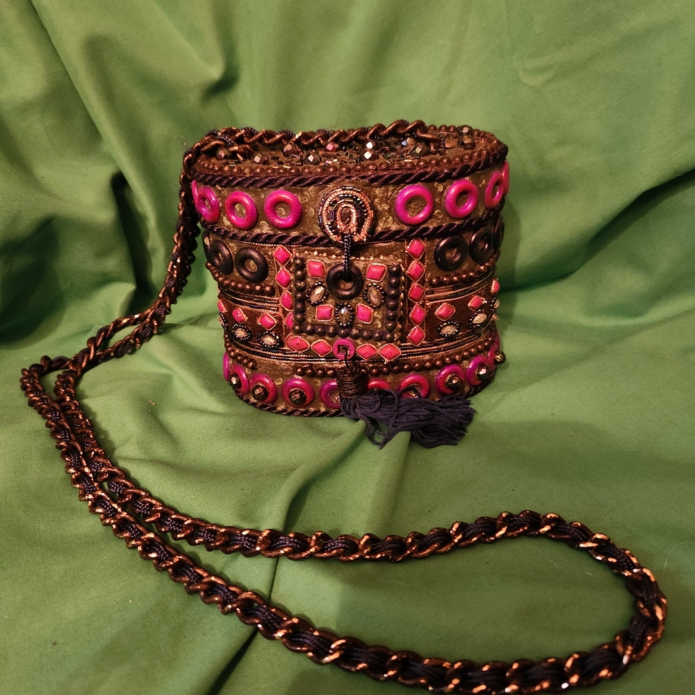 Embellished Pink and Brown Women's Bag